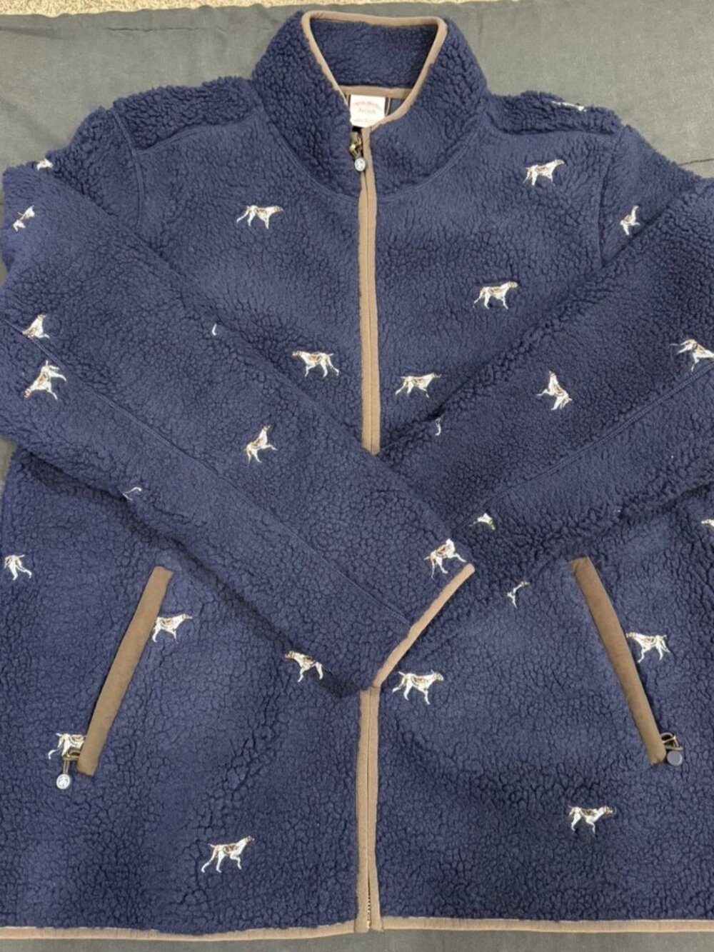 NWOT Brooks Brothers Men’s XL Sherpa Fleece Jacket Navy Hunting Dog Embroidered